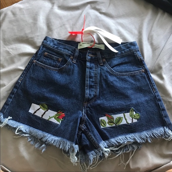 off white jean shorts